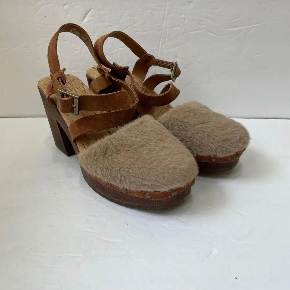 KORKS FAUX‎ FUR CLOGS WITH WOODEN BLOCK HEEL
